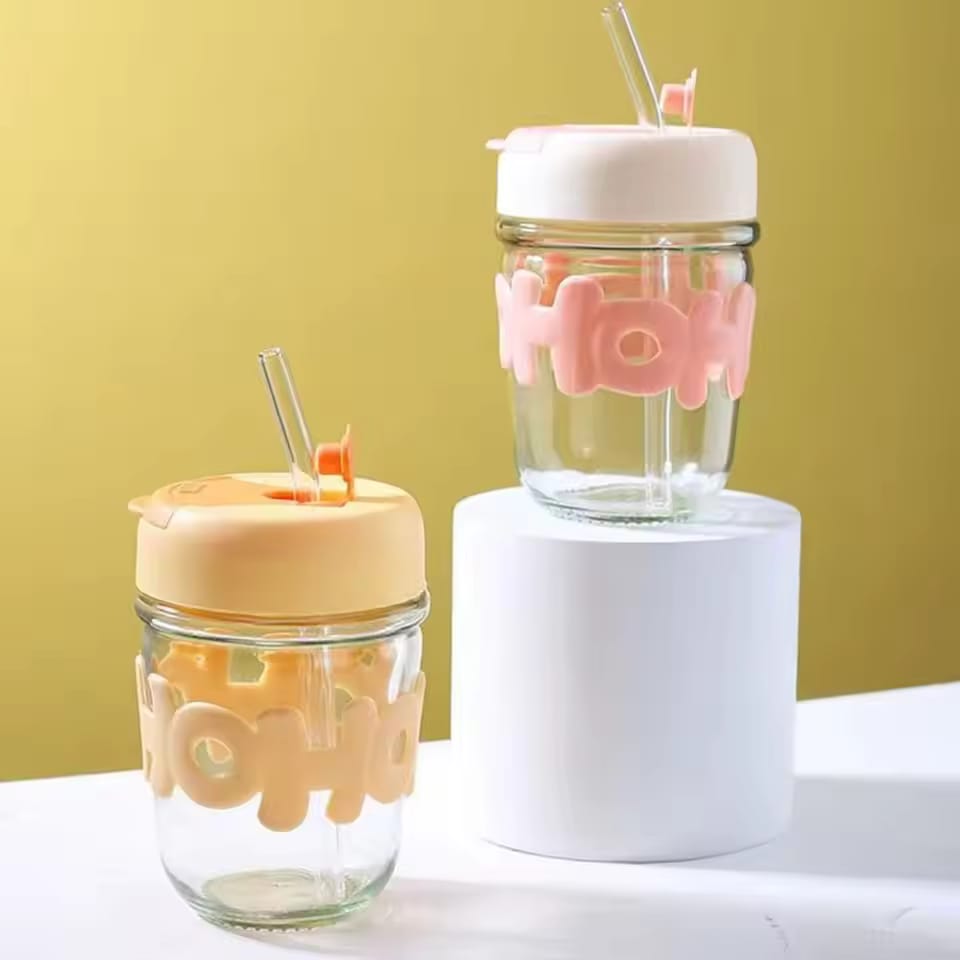 Cute Straw Cup with Stylish Insulated Glass Design Perfect for Home and Office Use
