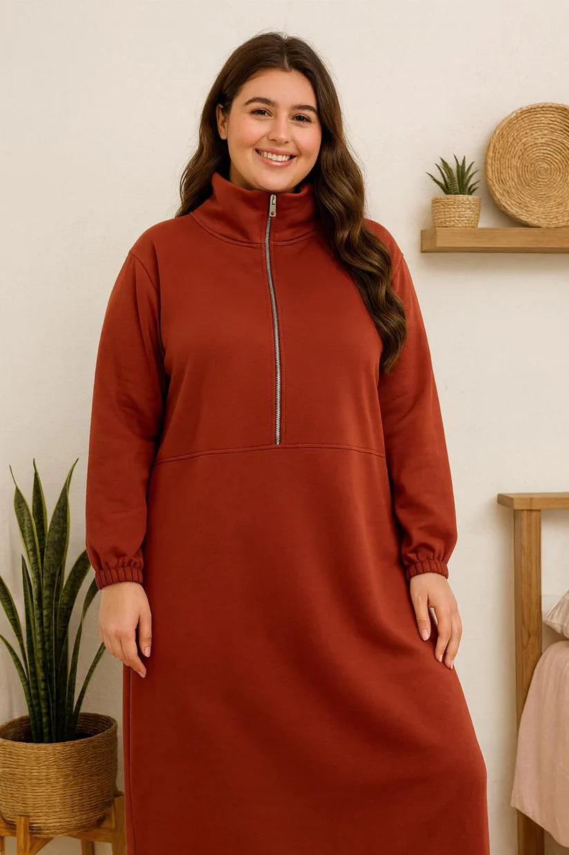Long Winter Warm Fleece Dress – Brown