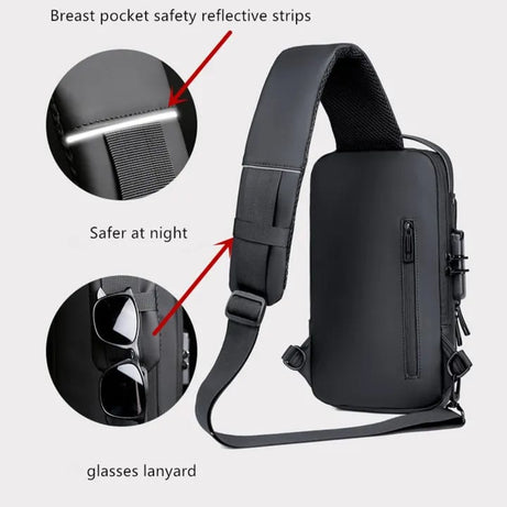 Anti-Theft Waterproof Crossbody Bag with USB Port With Num Lock
