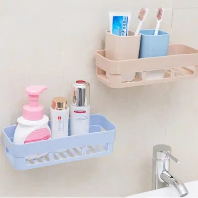 Set Of 2 Bathroom Storage Shelf – Wall Hanging Multifunction Self-Adhesive Rack for Shampoo, Soap & Cosmetics