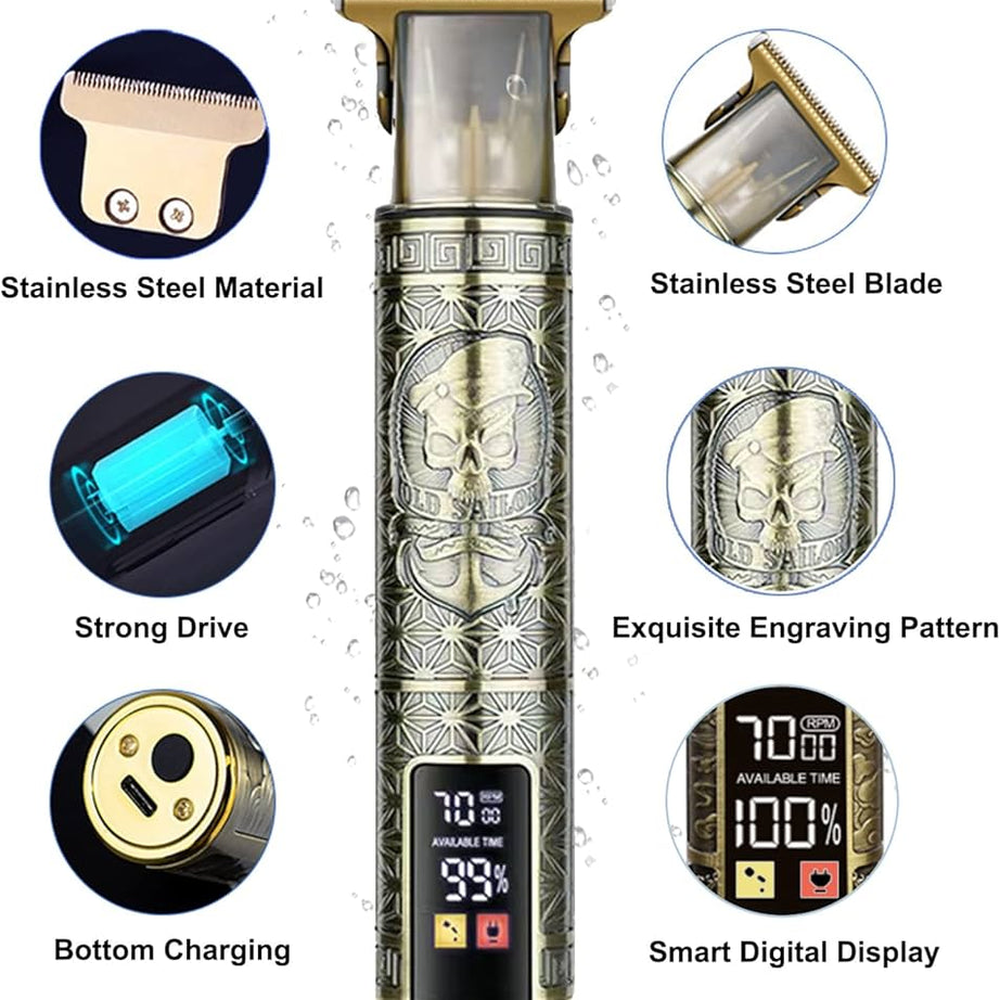 Smart digital display SHAVER and HAIR CLIPPER kit with engraving pattern and stainless steel