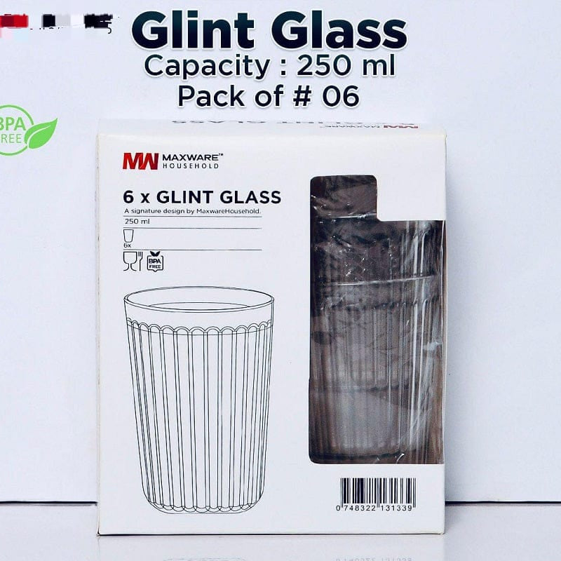 Glint Glass – Pack of 6 Clear Drinking Glasses (250ml)