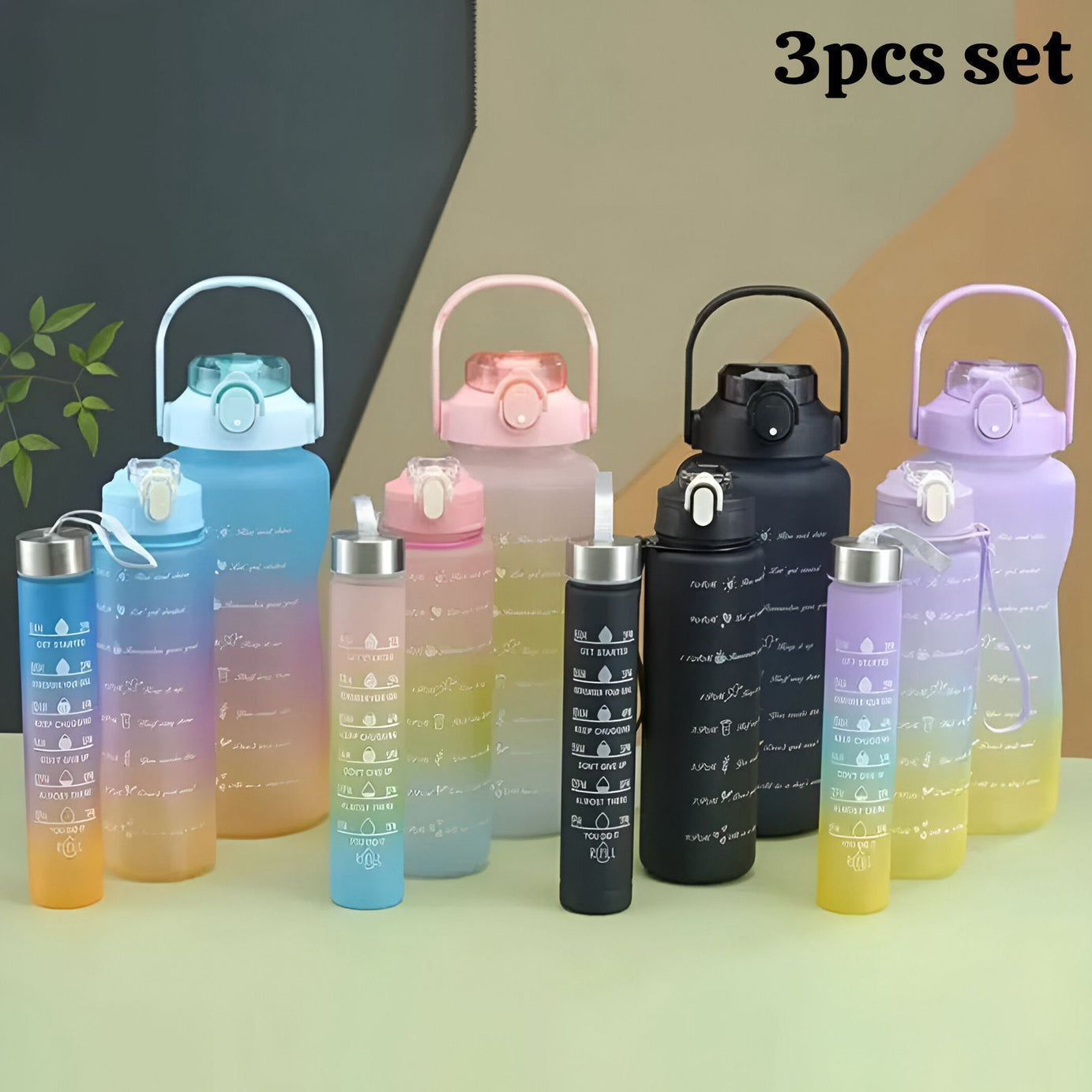 Set of 3 Pcs Unbreakable Leakproof BPA free Water Bottle with Straw and Non-toxic Sipper Bottle for Office, Sports, Gym and School