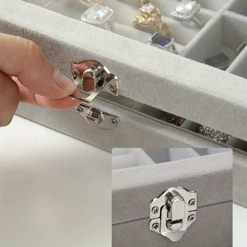 Classic Velvet Jewelry Box Rectangular Tabletop Storage with Locking Buckle Closure