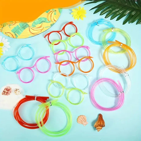 (Pack of 2) Crazy Funky Funny Soft Flexible Plastic Unique Drinking Straw Eye Glasses For Kids Used In Parties