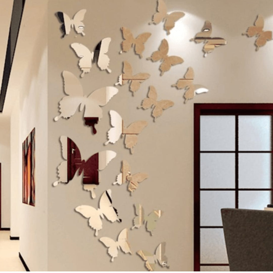 3D Acrylic Mirror Butterflies Self Adhesive Wall Art Decals Stickers Set For Home Decoration
