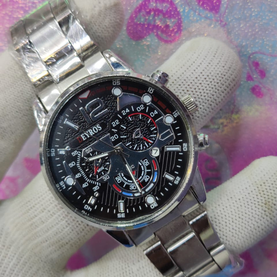 Deyros Stainless Steel Calendar Luminous Clock Dial Analog Luxury Quartz Wristwatch For Men