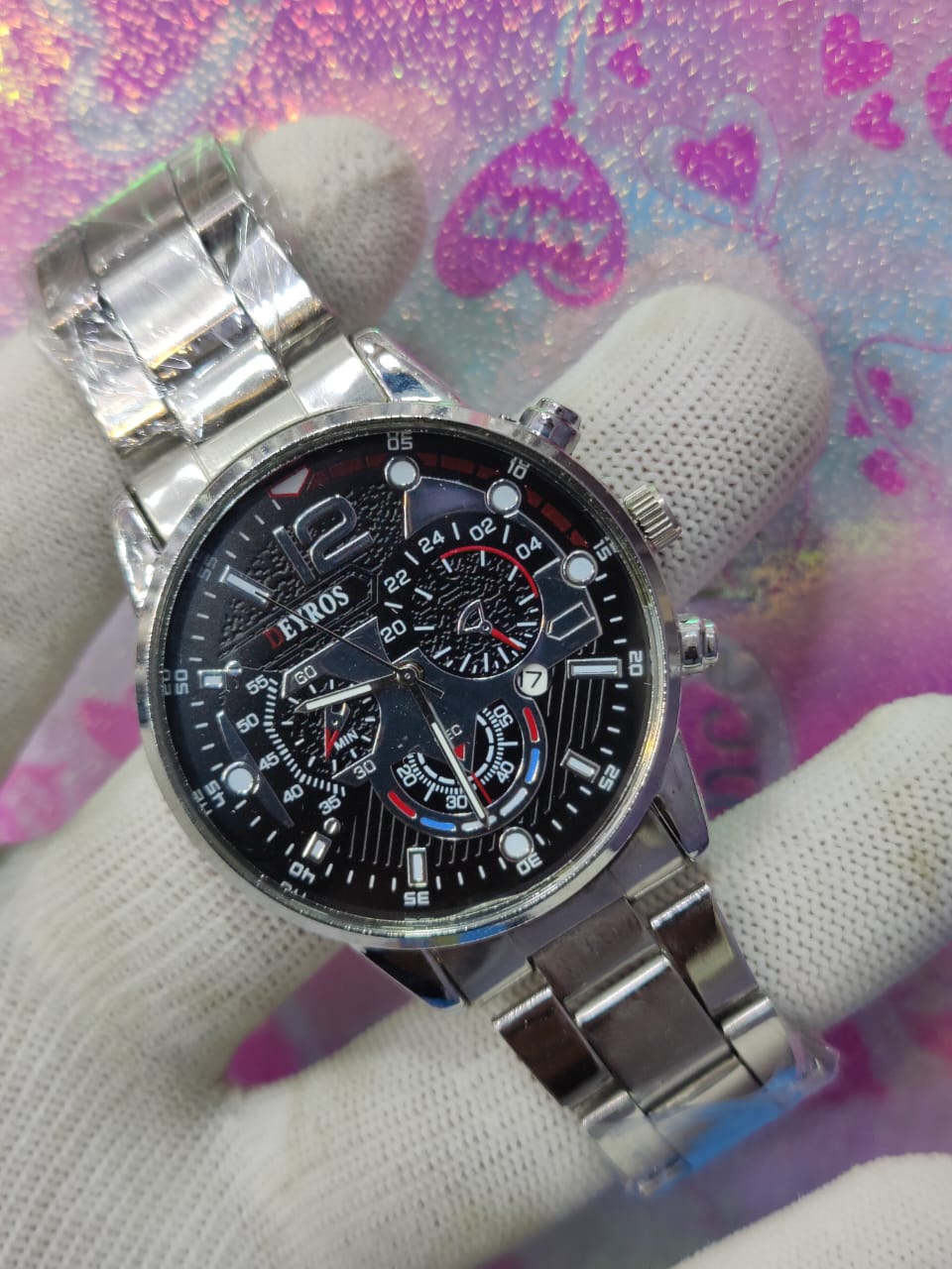 Deyros Stainless Steel Calendar Luminous Clock Dial Analog Luxury Quartz Wristwatch For Men