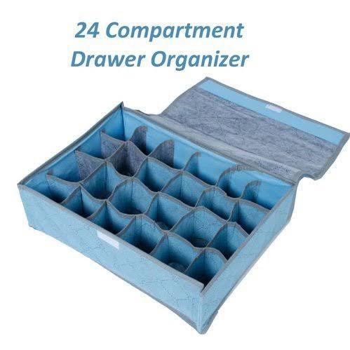 Foldable Underwear Socks Storage Box Organizer with Lids Closet Drawer Divider with 24 Compartments Cells