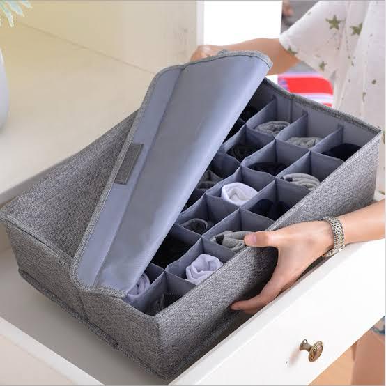 Foldable Underwear Socks Storage Box Organizer with Lids Closet Drawer Divider with 24 Compartments Cells