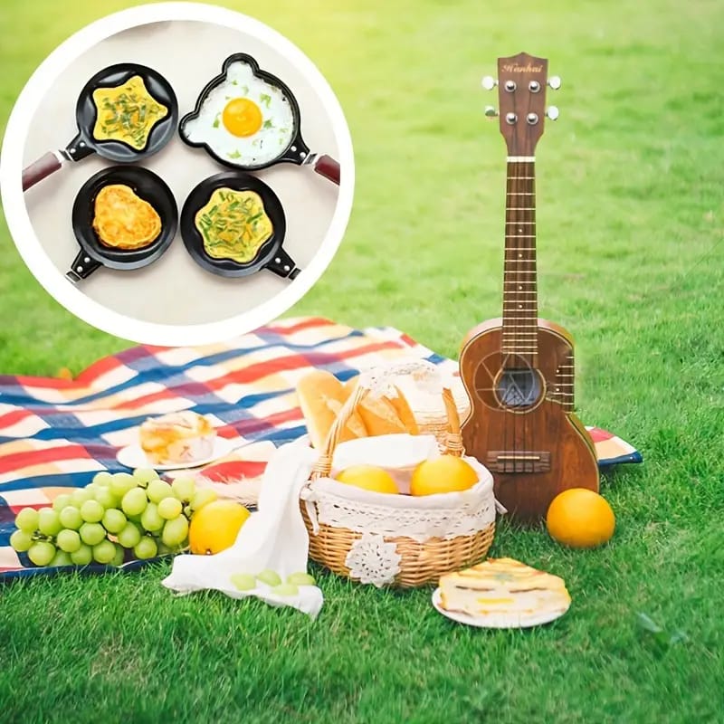 (Pack of 2) Steel Mini Assorted Varieties Non Stick Egg Omelette Various Cartoon Shaped Poele Egg Frying Pan Pot with Box For Kitchen and Outdoor
