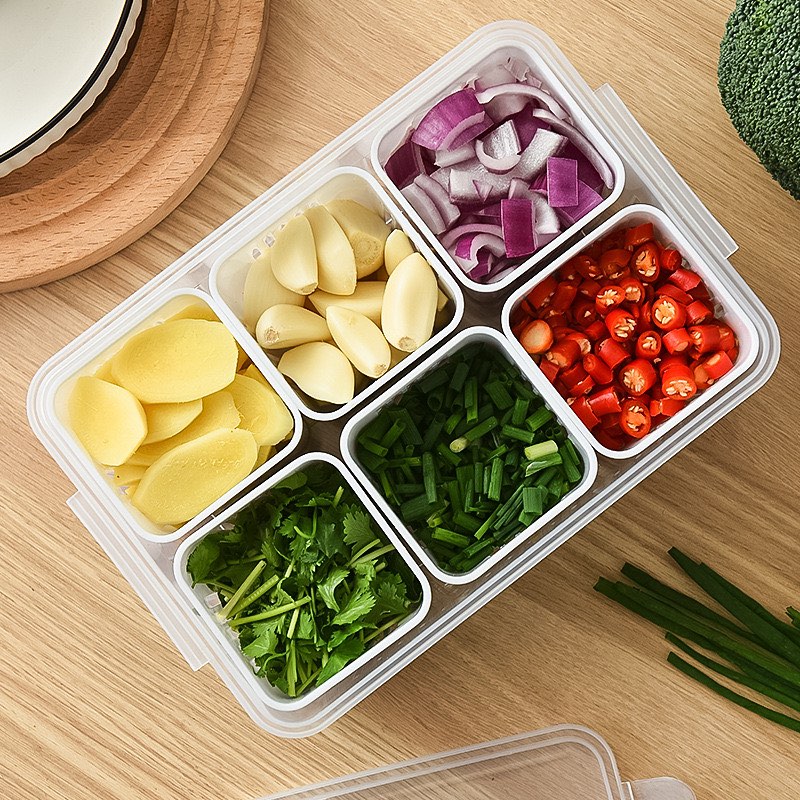 Plastic Rectangular Freeze Storage Containers with 6 Compartments For Kitchen and Outdoor