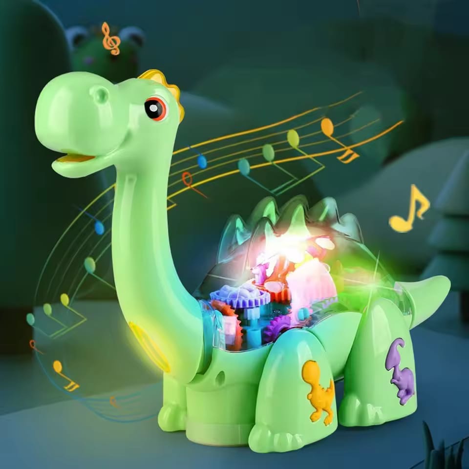 Funny Electric Transparent Gear Dinosaur with Universal Walking Lights Music Educational Toy For Kids with Box