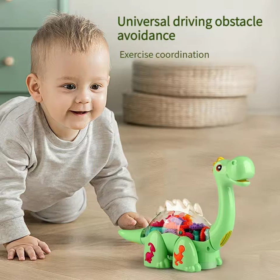 Funny Electric Transparent Gear Dinosaur with Universal Walking Lights Music Educational Toy For Kids with Box