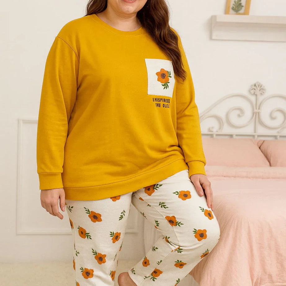 Winter Yellow Flower Co-Ord Set Night Suit