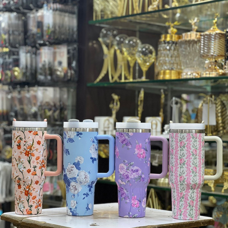 Cute Floral Tumbler with Straw