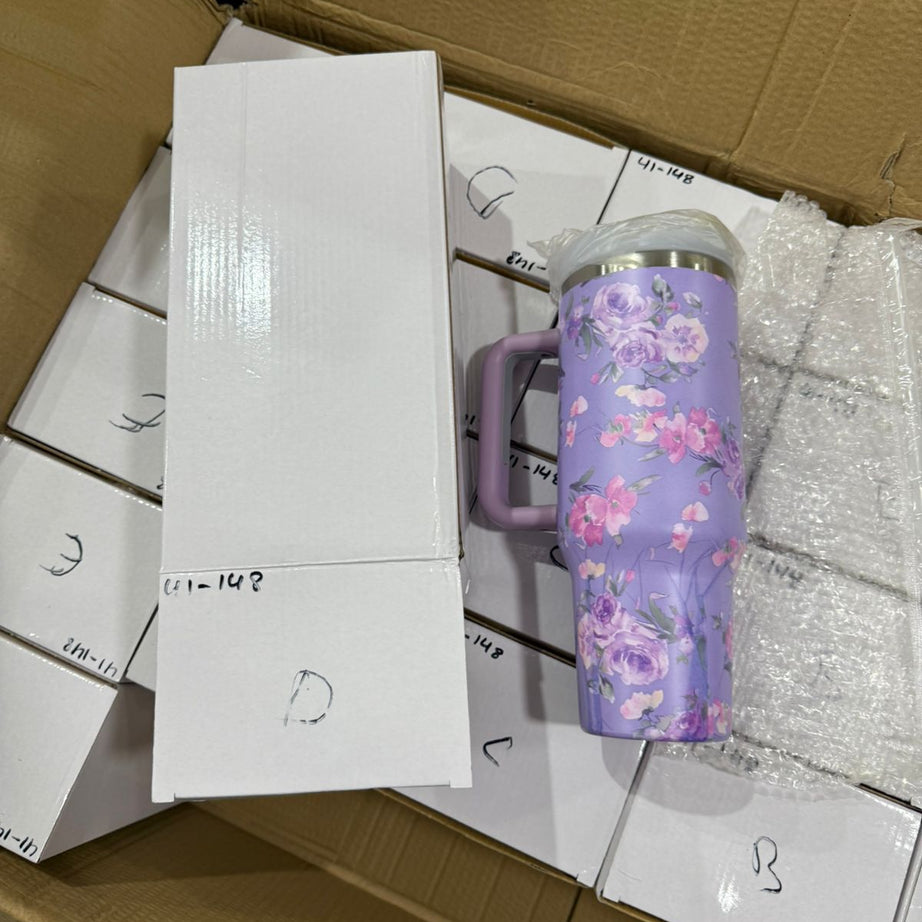 Cute Floral Tumbler with Straw