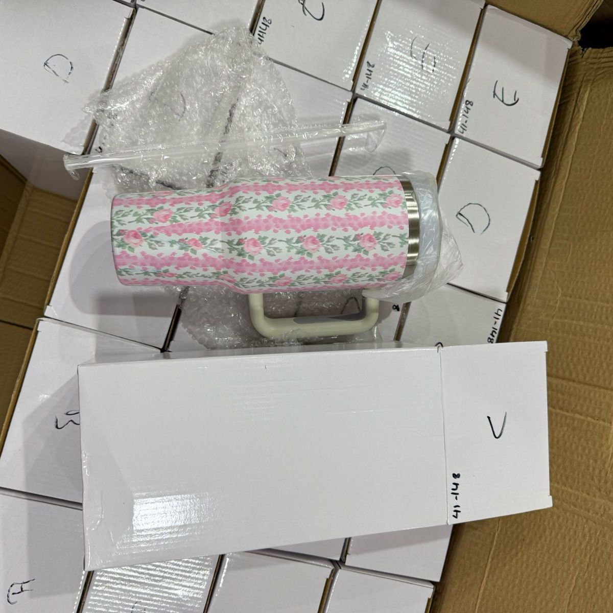 Cute Floral Tumbler with Straw