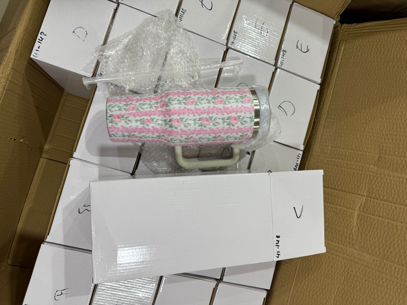 Cute Floral Tumbler with Straw