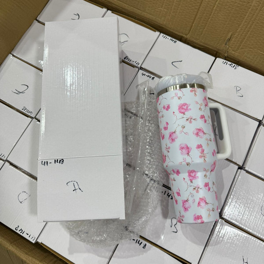 Cute Floral Tumbler with Straw