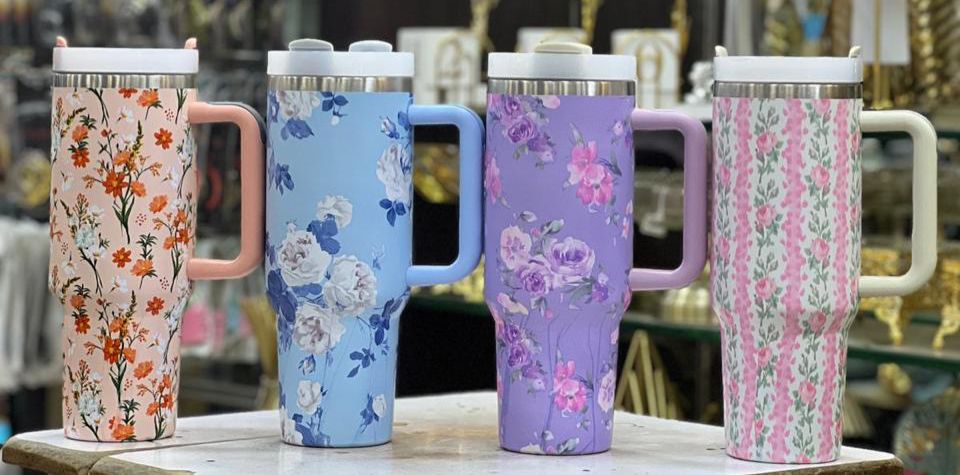 Cute Floral Tumbler with Straw