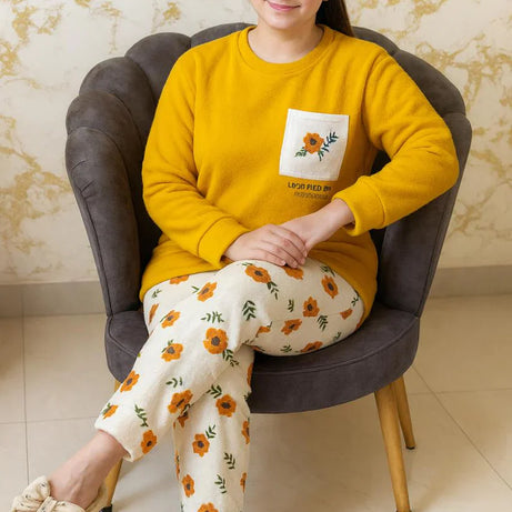 Winter Yellow Flower Co-Ord Set Night Suit