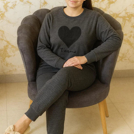 Winter Black Gray Heart Co-Ord Set Night Suit