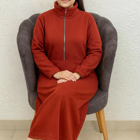 Long Winter Warm Fleece Dress – Brown