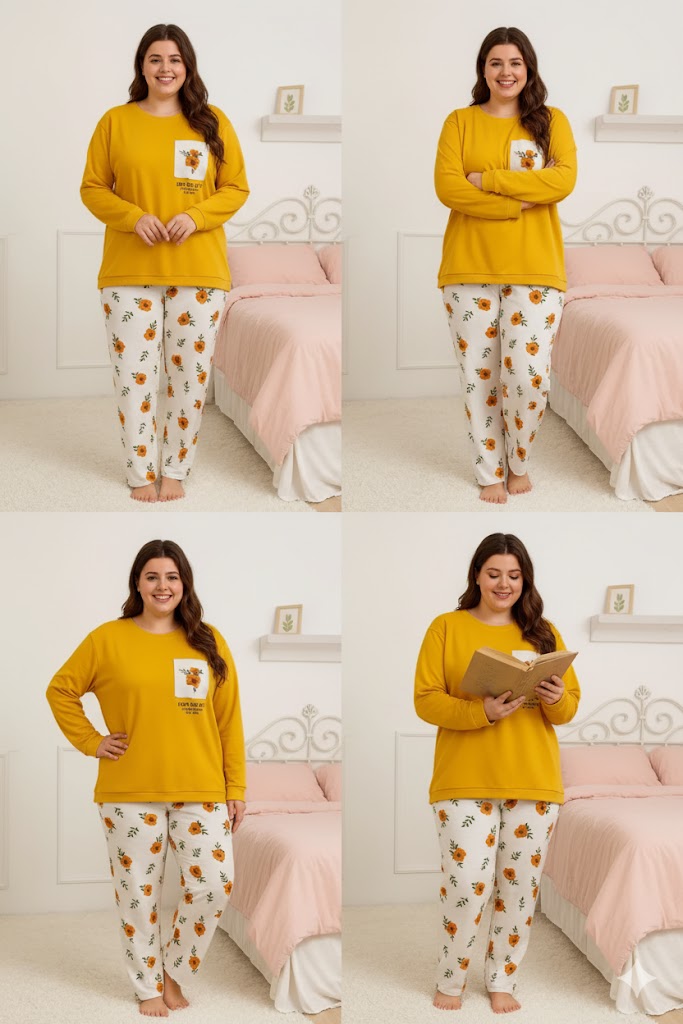 Winter Yellow Flower Co-Ord Set Night Suit