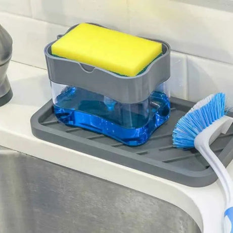 Countertop Kitchen Soap Dispenser with Sponge Holder & ABS Plastic Soap Pump for Easy Dishwashing