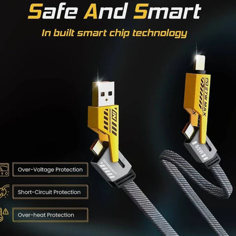 4-in-1 Multi USB Charging Cable – USB-C to USB-C, USB-C to Lightning, USB-A to USB-C, USB-A to Lightning | Fast PD Charger Cord for iPhone, iPad, Samsung, MacBook, Android Devices