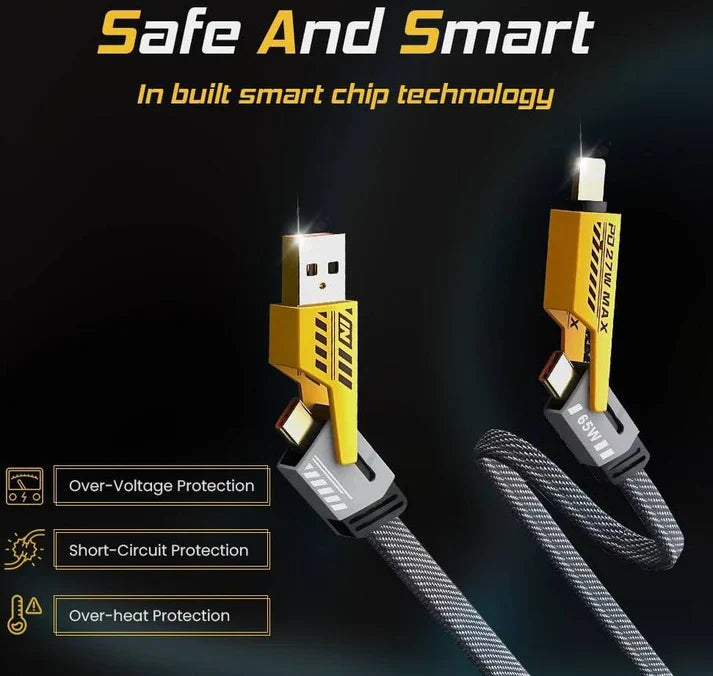 4-in-1 Multi USB Charging Cable – USB-C to USB-C, USB-C to Lightning, USB-A to USB-C, USB-A to Lightning | Fast PD Charger Cord for iPhone, iPad, Samsung, MacBook, Android Devices