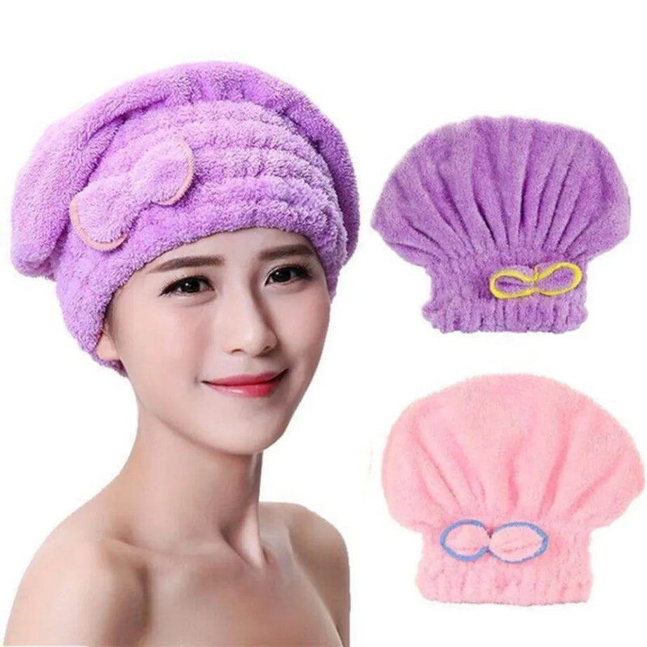 Microfiber Comfortable Quick Highly Absorbent Curly Long Thick Hair Turban Drying Bath Spa Bowknot Wrap Towel Cap Hat For Children and Adult Use