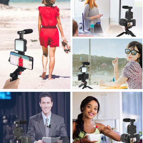 Imported All in one Vlogging Video Making Kit Super Flexible Universal Tripod with Microphone and Light