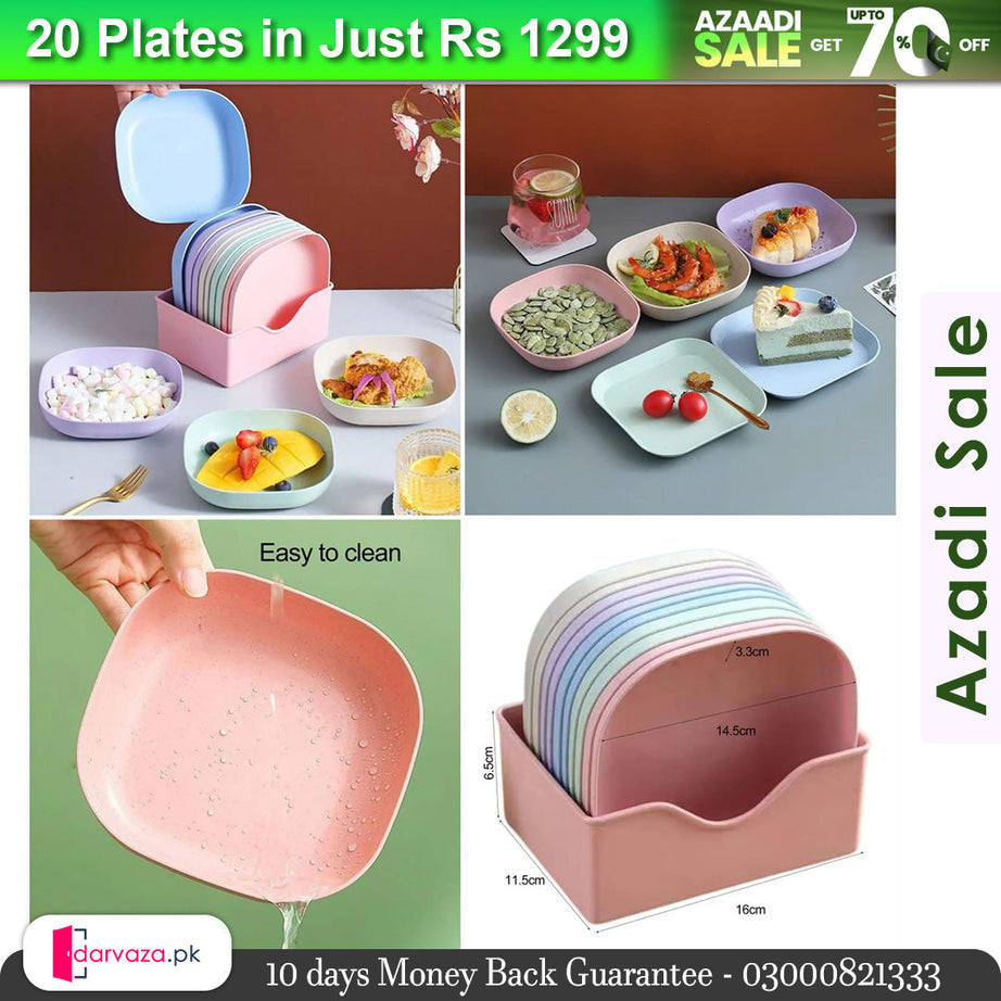 Azaadi Sale Offer 20 Pcs Set of Dish Plates with Free 2 Pcs Holders (20 Plates + 2 Holders)