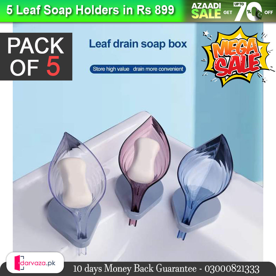 Azaadi Sale Offer 5 Pcs Leaf Shape Soap Holder with Self Draining (5 Holders)