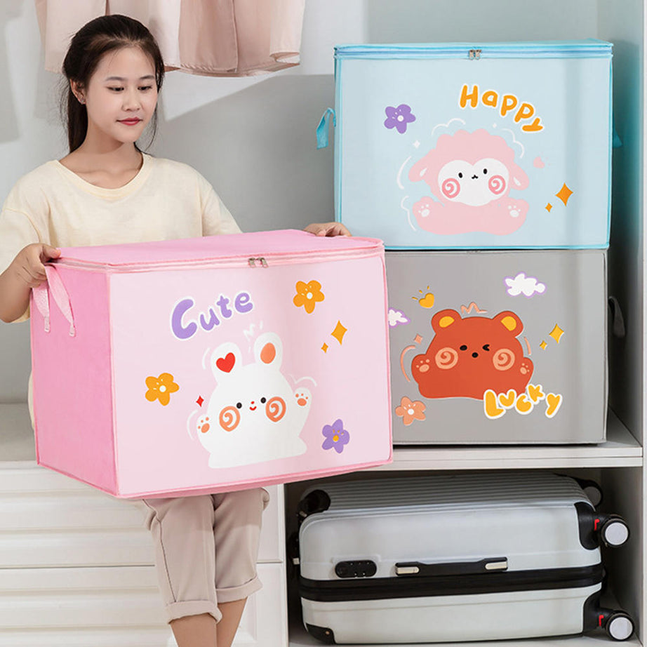 (Pack of 3) Cartoon Animal Foldable Storage Organizer Bags with Zippers And Handles