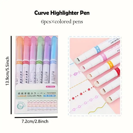 (Pack of 6) Linear Roller Design Color Pen