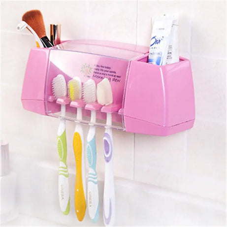 Multi-Functional Toothbrush and Toothpaste Dispenser with 5 Toothbrush Slots for Bathroom