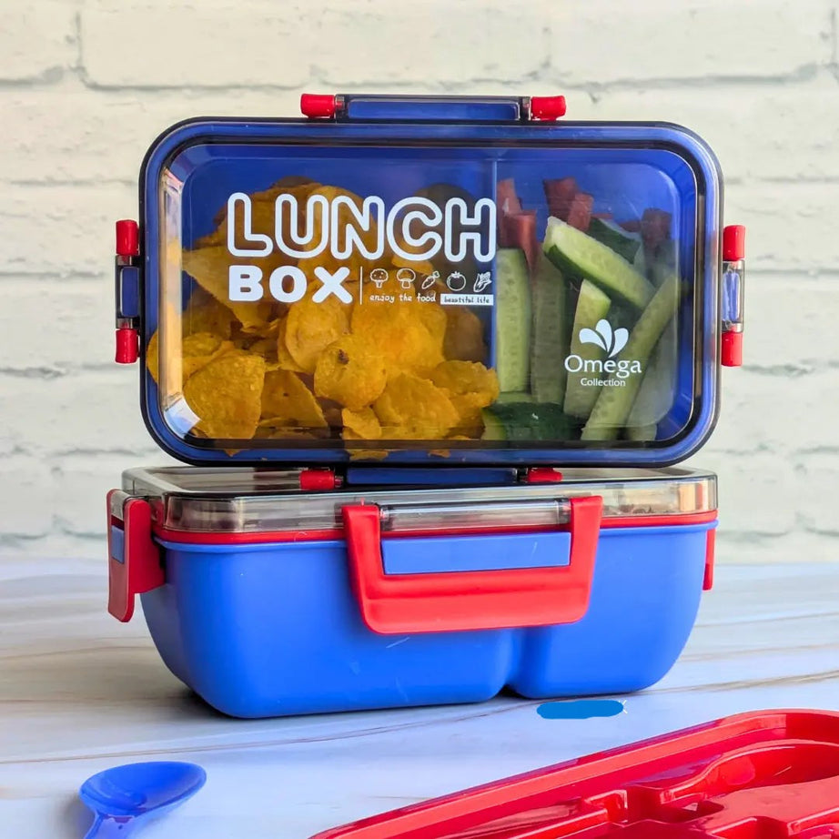 Plastic Kendy 2 Portion Tiffin and Lunch Box with Spoon and Fork with Box for Kids