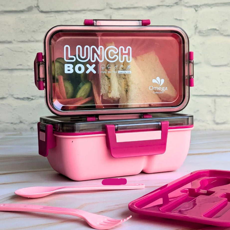 Plastic Kendy 2 Portion Tiffin and Lunch Box with Spoon and Fork with Box for Kids