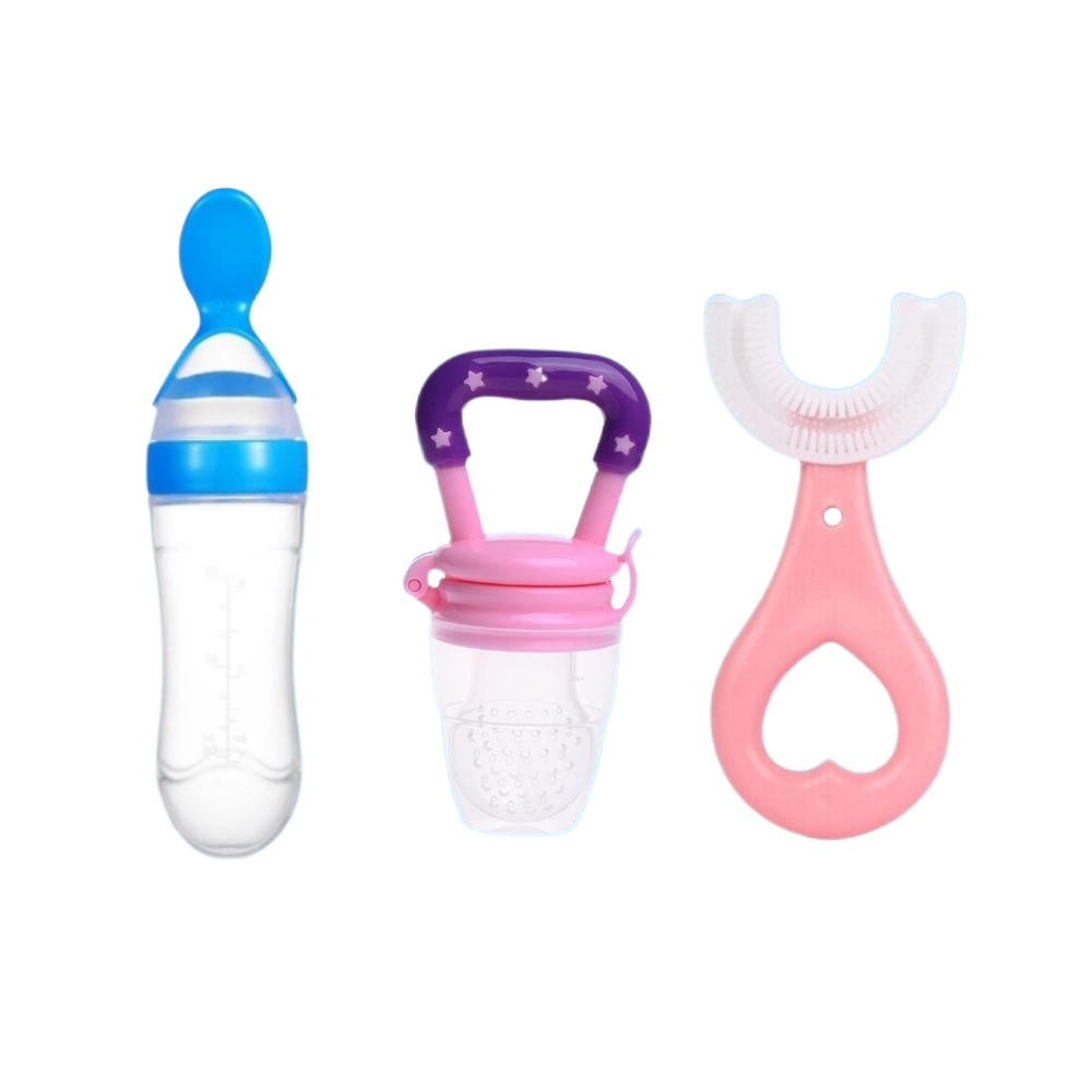 Baby Combo Pack Food Grade Quality Fruit Pacifier, Feeder Spoon, U Shape Toothbrush For Kids