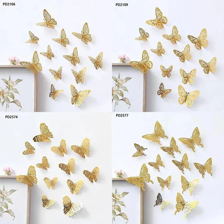 Golden Butterfly Stickers 12Pcs