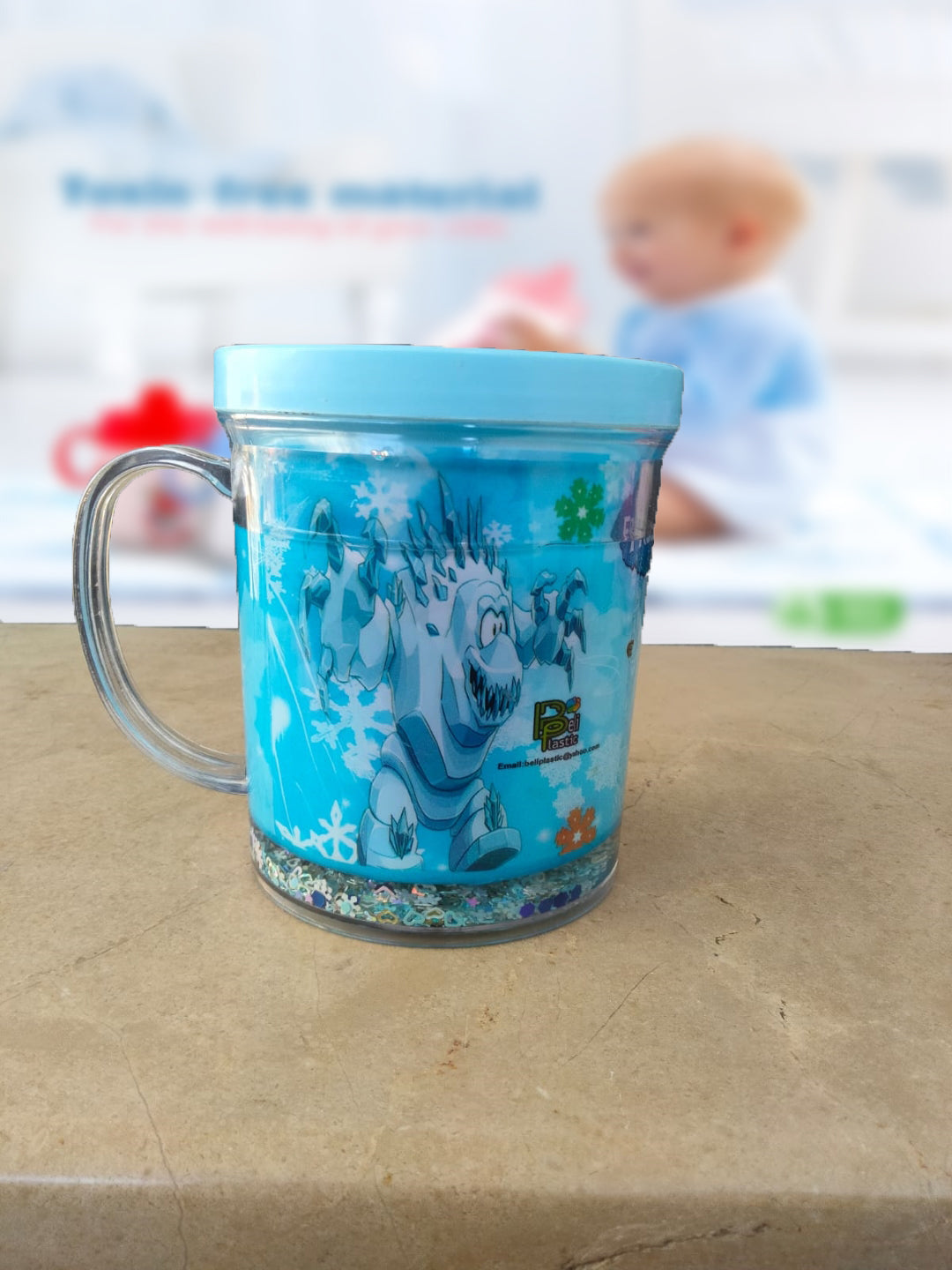 (Pack of 2) New Kids Cartoon Glitter Glass Mug For Boys and Girls