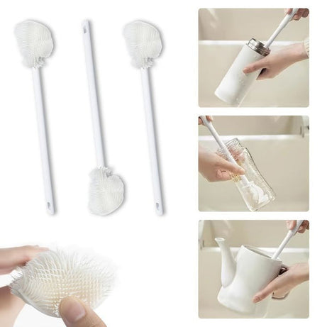 (Pack of 2) Long Handle Silicone Bottle Cup and Jars Cleaning Brush For Home and Outdoor Use