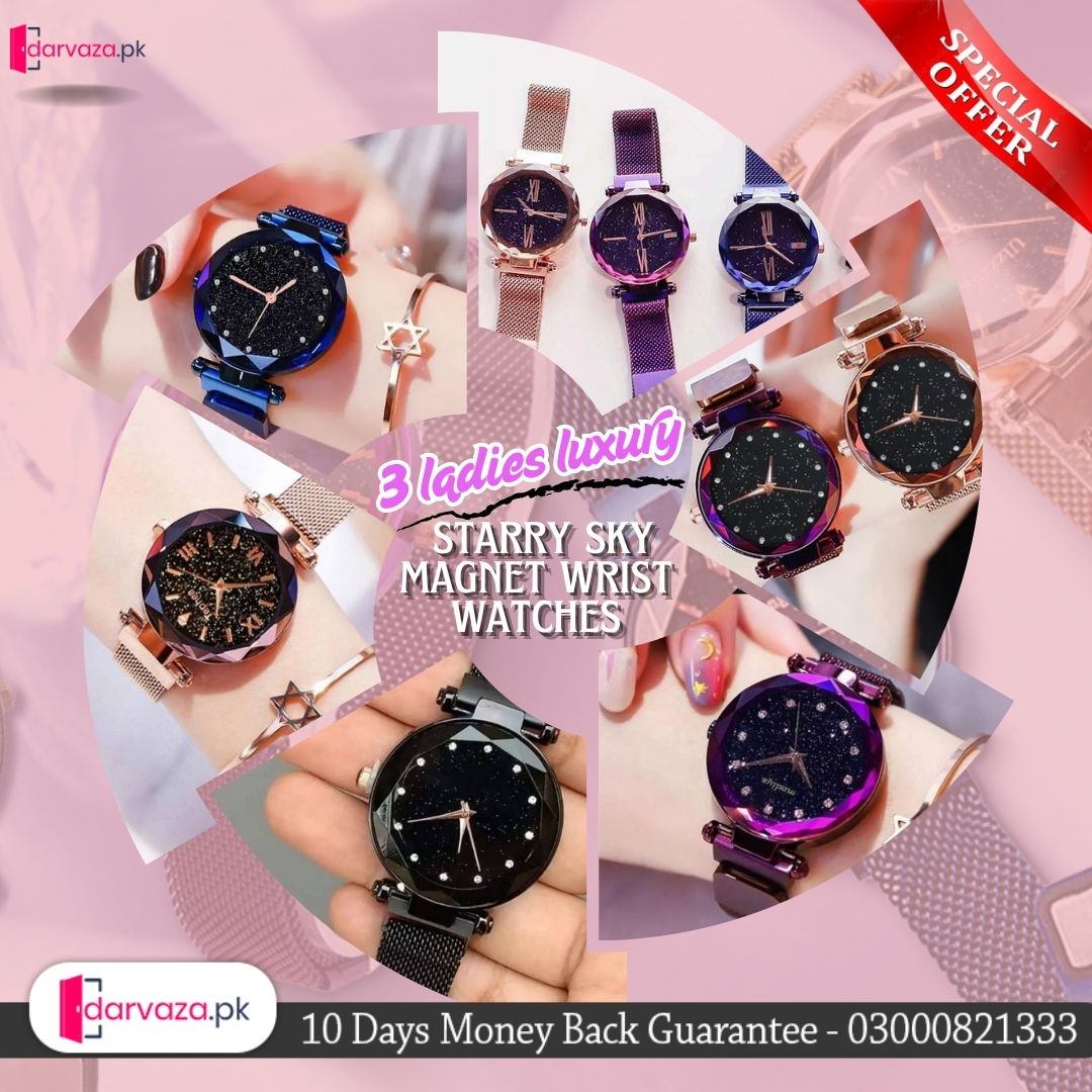 Bundle of 3 ladies Luxury Starry Sky Magnet Wrist Watches