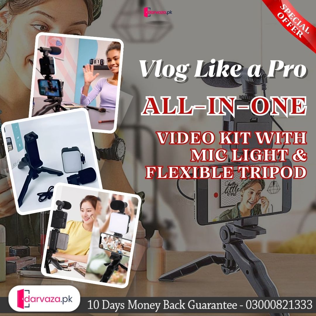Imported All in one Vlogging Video Making Kit Super Flexible Universal Tripod with Microphone and Light