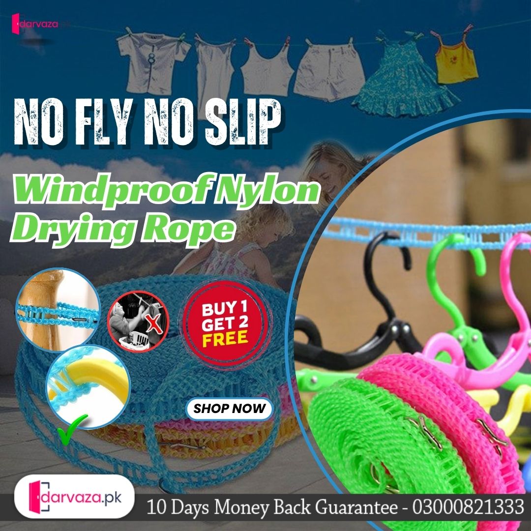 Buy 3 Get 3 Free Offer 6 Pcs Wind Proof Non Slip Nylon Hanging Drying Rope Clothes washing line with full size of 5 Meters in Rs 999 - 6 Pcs