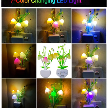 (Pack of 2) Cute Mushroom LED Night Light Dimming Sensor Wall Lamp For Home Decor