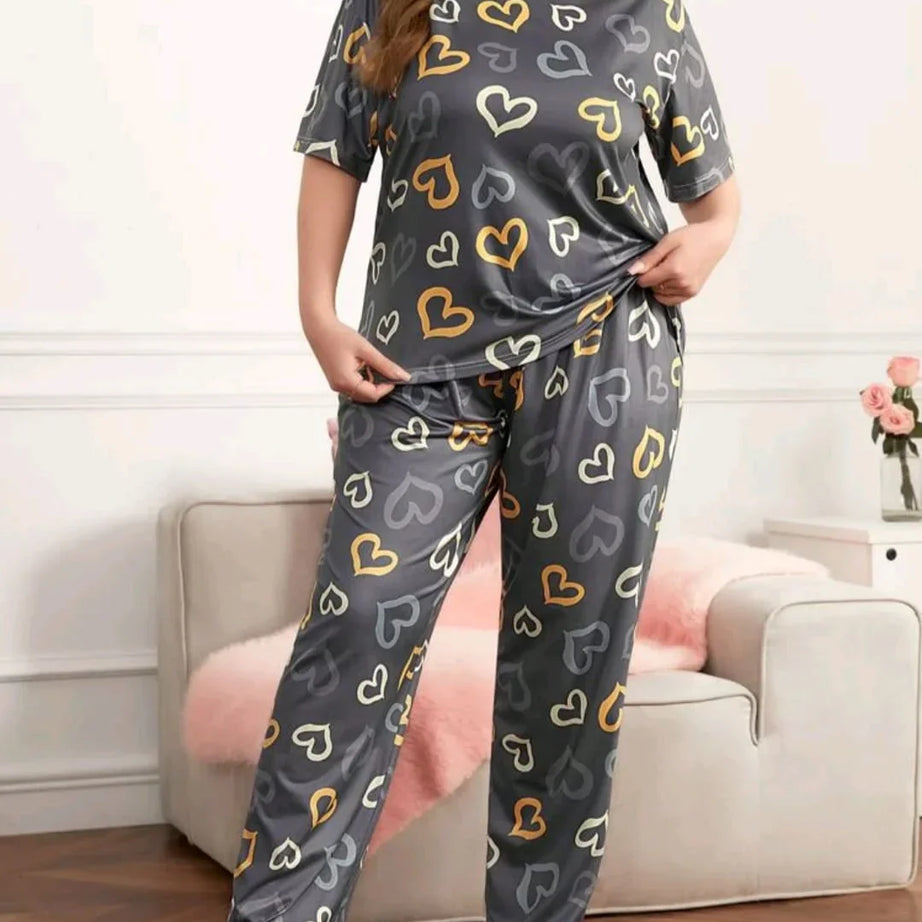 Multi Color Hearts on Gray Nightwear